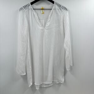 Lily Bleu Sheer Satin Striped White Swim Cover Up Size Medium